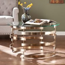 Belmar Coffee Table - Round Tempered Glass Top w/ Champagne Metal Frame