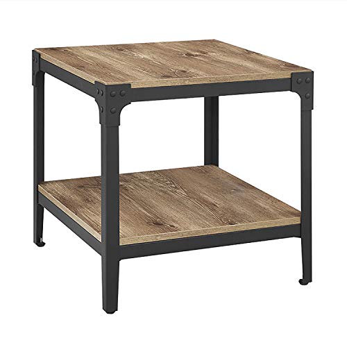 Offex Set of 2 Decorative Angle Iron Rustic Wood End Table - Barnwood