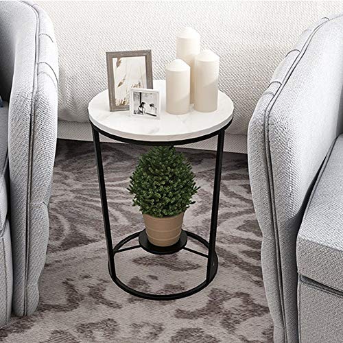 XIAOYAN End Table Side Table ，Wrought Iron + Marble Round