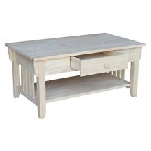 StarSun Depot Unfinished Solid Wood Coffee Table Drawer and Shelf