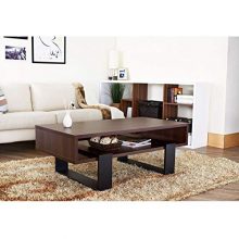 StarSun Depot Modern Coffee Table in Black and Walnut Brown Finish