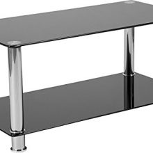 StarSun Depot Riverside Collection Black Glass Coffee Table with Shelves