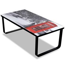 Glass Coffee Table with Telephone Booth Printing