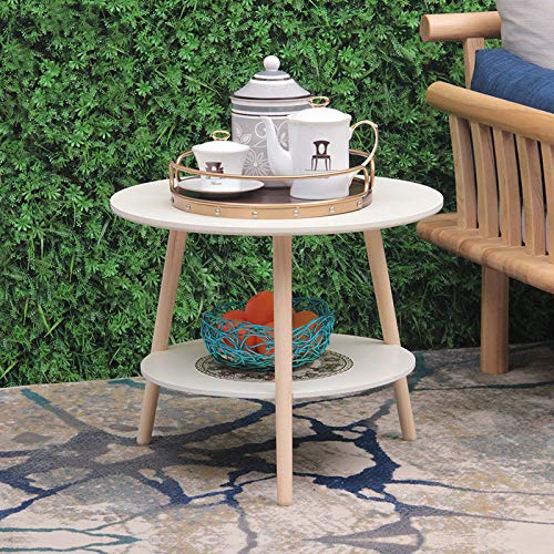 YX Nordic Round Coffee Table, Modern Minimalist Creative Bedroom Bedside Table, Living Room Sofa Side Table/Double Coffee Table,White,50Cm