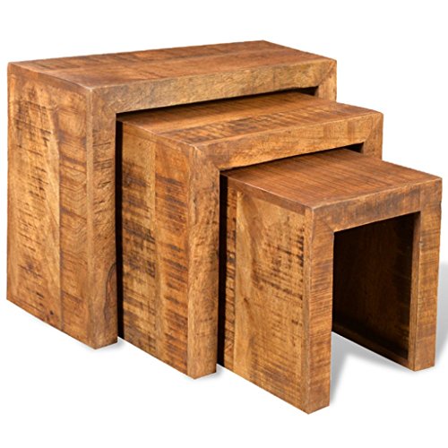 Daonanba Antique-Style Mango Wood Set of 3 Nesting Tables
