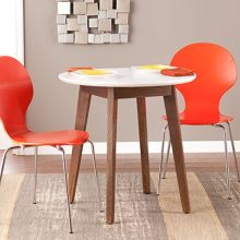 Oden Round Table - White Top w/ Burnt Oak Finish - Wooden Frame