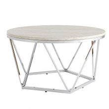 Southern Enterprises Luna Cocktail Table, Silver, Faux Travertine