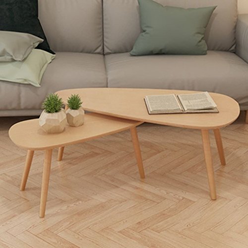 Coffee Table Living Room Furniture Solid Pinewood Brown, Scandinavian Style, Set of 2