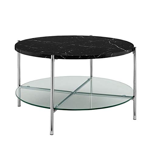 Offex 32" Decorative Round Coffee Table with Black Marble Top