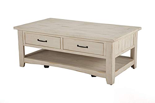 Benzara Wooden Coffee Table with Drawers, White