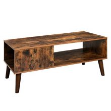 VASAGLE Retro Coffee Table, Cocktail Table, Mid-Century Modern Accent Table with Storage Shelf for Living Room, Reception, Easy Assembly, Brown ULCT09BX