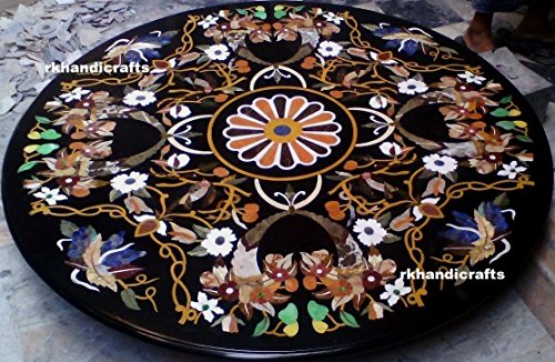 Black Rounded Dining Table Top Sofa Table Pietra Dura Art