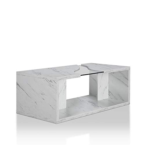Furniture of America Lenu Glass Coffee Table in Marble White
