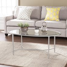 Quinton Metal/Glass Oval Coffee Table, Silver