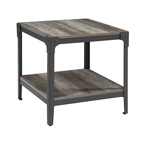 Offex Set of 2 Decorative Angle Iron Rustic Wood End Table - Grey Wash