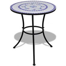 Patio Outdoor Accent Coffee Table, Weather-Resistant 23.6" Blue and White