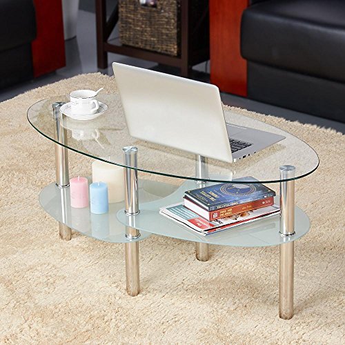 Yaheetech Round Oval Glass Top Coffee Table Center