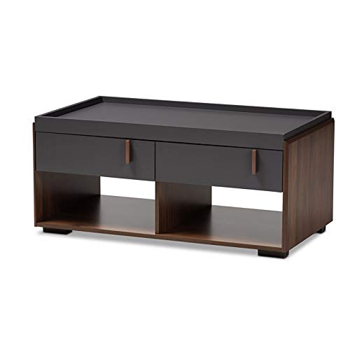 Baxton Studio Rikke Gray and Walnut Finished 2-Drawer Coffee Table