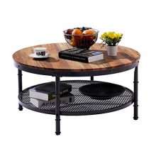 Coffee Table Industrial Wooden Design Metal Legs with Storage Open Shelf