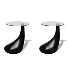 Festnight Set of 2 Round Shape Coffee Table Clear with Glass Top