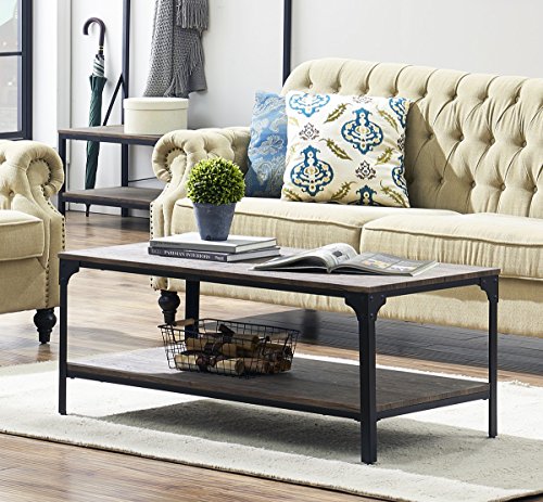 O&K Furniture Rustic Rectangular Coffee Table with Open Bottom Shelf