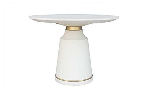 Round Coffee Table with Antique Brass Accent, White