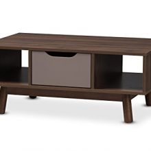 Modern Walnut Brown and Grey Two-Tone Finished Wood Coffee Table