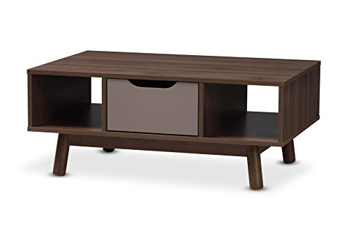 Modern Walnut Brown and Grey Two-Tone Finished Wood Coffee Table