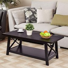 Classic Black Wood Coffee Table with Bottom Shelf