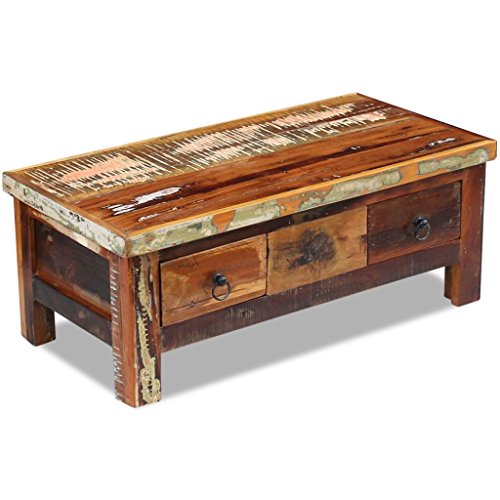 Festnight Rustic Coffee Table with 2 Drawers Reclaimed Wood