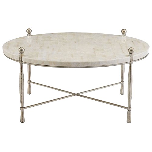Kathy Kuo Home Flanagan Regency Champagne Silver Stone Knob Coffee Table