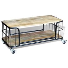 Daonanba Quirky Industrial Coffee Table Solid Mango Wood