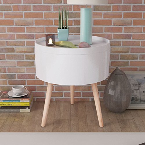 Tidyard Round End Side Coffee Table with Serving Tray White
