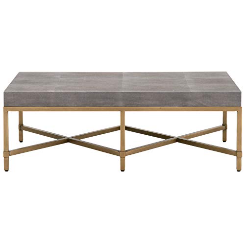 Benzara Rectangular Top Coffee Table with Metal Base, Gray and Gold
