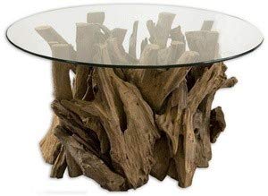 Uttermost Driftwood Glass Top Coffee Table, Teak