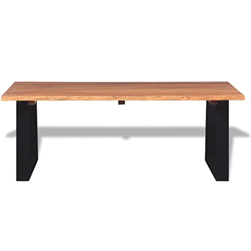 Coffee U-Shaped Table Solid Acacia Wood Brown and Black