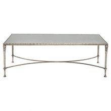 Kathy Kuo Home Freyja Industrial Silver Antique Mirror Rectangular Coffee Table