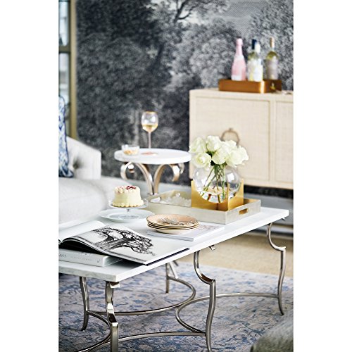 Kathy Kuo Home Diana White Stone Polished Silver Coffee Table SALE 