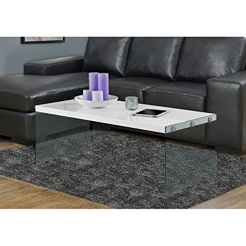 StarSun Depot White Modern Rectangular Coffee Table with Tempered Glass Legs