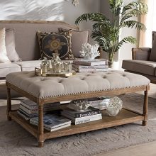 Baxton Studio Coffee Table Ottoman in Beige and Weathered Oak Finish