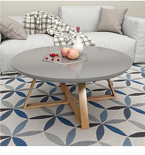 YX Tea Table, Round Bedroom Small Coffee Table, Simple Living Room Creative Solid Wood Side Table, Mini Round Small Desk,Gray,70Cm/27.6In