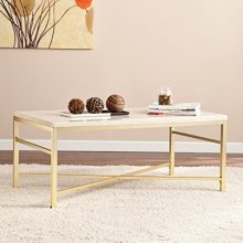 Orinda Faux Stone Coffee Table - Matte Brass Metal Frame