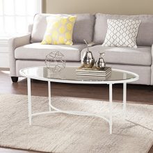 Quinton Glass Oval Coffee Table - White Metal Frame