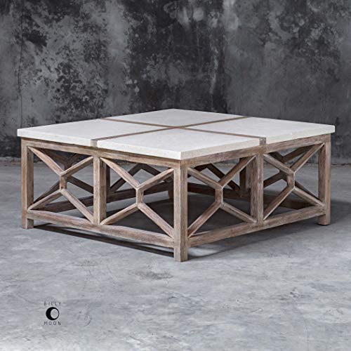 Uttermost Catali - 40" Coffee Table, Warm Oatmeal Wash Stone Finish