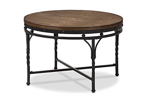 Industrial Round Coffee Cocktail Occasional Table, Antique Bronze