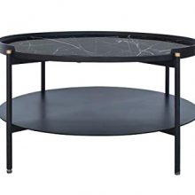 Modern Style Living Room Marble Painted Round Coffee Table with Metal Base