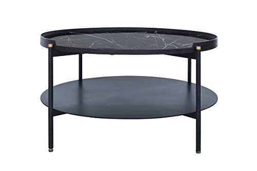 Modern Style Living Room Marble Painted Round Coffee Table with Metal Base