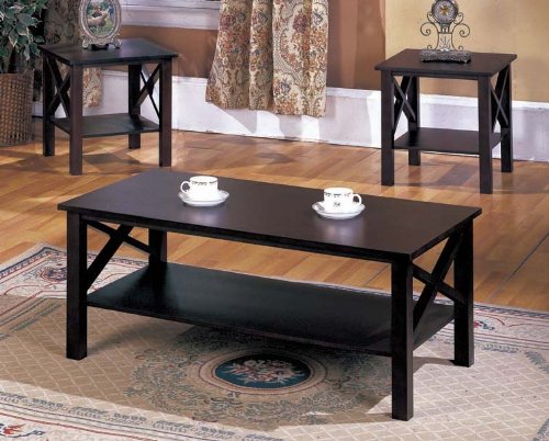 King's Brand 3 Pc. Cherry Finish Wood X Style Casual Coffee Table