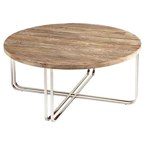 Kathy Kuo Home Trose Rustic Industrial Wood Silver Coffee Table