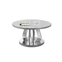 Pemberly Row Mirrored Coffee Table in Brushed Silver